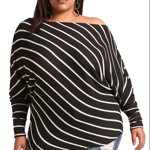 New Stripe Off Shoulder Dolman Top - Picture 1 of 6